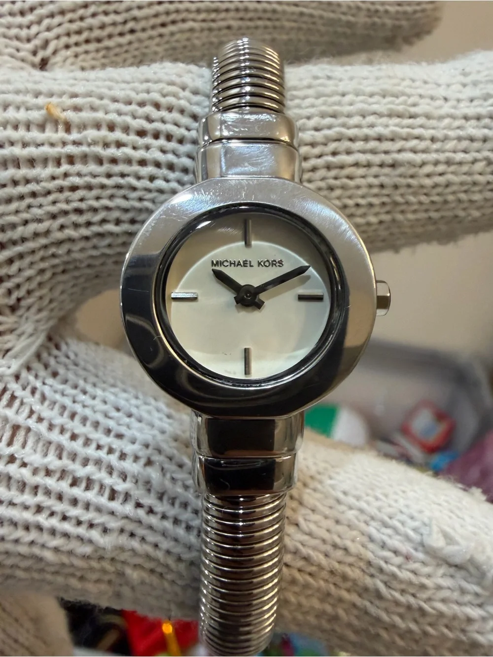 Michael Kors MK7529 Mini Gramercy Women's Silver Watch Tubogas Cuff Fits 6.5